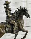 Miniature Bronze Cowboy on Horseback Statue Sculpture Figure Marble Base 14" x 7"