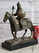 Medieval European Warrior Knight on Horseback Bronze Sculpture Statue on Marble Base