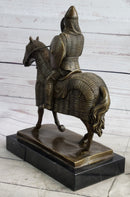 Medieval European Warrior Knight on Horseback Bronze Sculpture Statue on Marble Base