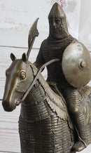 Medieval European Warrior Knight on Horseback Bronze Sculpture Statue on Marble Base