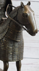 Medieval European Warrior Knight on Horseback Bronze Sculpture Statue on Marble Base