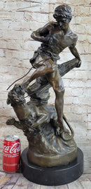 David vs. The Lion - Biblical Bronze Handmade Sculpture on Marble Base