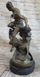 David vs. The Lion - Biblical Bronze Handmade Sculpture on Marble Base