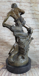 David vs. The Lion - Biblical Bronze Handmade Sculpture on Marble Base