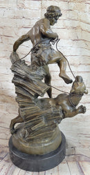 David vs. The Lion - Biblical Bronze Handmade Sculpture on Marble Base