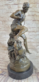 David vs. The Lion - Biblical Bronze Handmade Sculpture on Marble Base