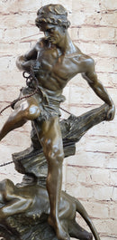 David vs. The Lion - Biblical Bronze Handmade Sculpture on Marble Base