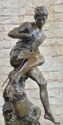 David vs. The Lion - Biblical Bronze Handmade Sculpture on Marble Base