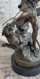 David vs. The Lion - Biblical Bronze Handmade Sculpture on Marble Base