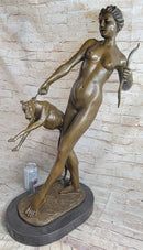 Artemis Diana The Huntress with Hound Dog Nude Figure Statue Sculpture 32" x 15"