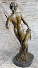 Artemis Diana The Huntress with Hound Dog Nude Figure Statue Sculpture 32" x 15"