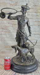 Military Bugler With Hound Dogs Bronze Statue Sculpture on Marble Base 26" x 19"