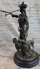 Military Bugler With Hound Dogs Bronze Statue Sculpture on Marble Base 26" x 19"