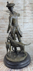 Military Bugler With Hound Dogs Bronze Statue Sculpture on Marble Base 26" x 19"