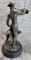 Military Bugler With Hound Dogs Bronze Statue Sculpture on Marble Base 26" x 19"