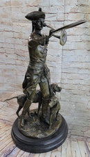 Military Bugler With Hound Dogs Bronze Statue Sculpture on Marble Base 26" x 19"