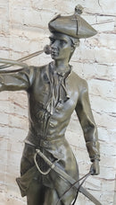 Military Bugler With Hound Dogs Bronze Statue Sculpture on Marble Base 26" x 19"