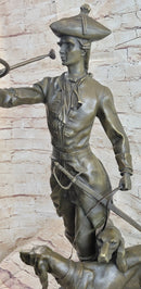 Military Bugler With Hound Dogs Bronze Statue Sculpture on Marble Base 26" x 19"