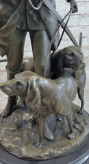 Military Bugler With Hound Dogs Bronze Statue Sculpture on Marble Base 26" x 19"