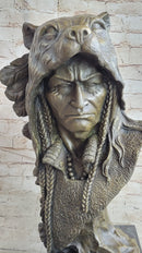 Native American Indian Chief Warrior in Bear Headdress Bonnet - Bronze Sculpture by Milo