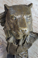 Native American Indian Chief Warrior in Bear Headdress Bonnet - Bronze Sculpture by Milo