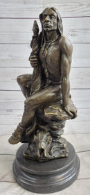 Signed Original western Art by Nick Native American Warrior Bronze Sculpture