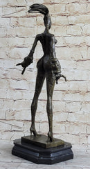 Steampunk Nude Female Figure Surrealist Dali Bronze Sculpture Statue on Marble Base