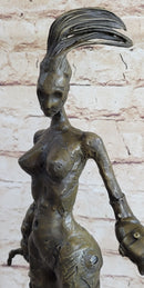 Steampunk Nude Female Figure Surrealist Dali Bronze Sculpture Statue on Marble Base