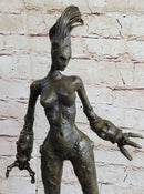 Steampunk Nude Female Figure Surrealist Dali Bronze Sculpture Statue on Marble Base