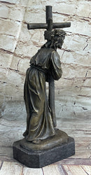 Signed Original Valli Jesus Christ Forced To Carry Cross Bronze Statue Sculpture