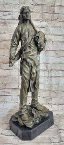 Indian Chief With Shield & Gun Full Headdress Native American Bronze Statue 22''