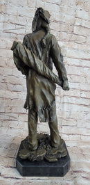 Indian Chief With Shield & Gun Full Headdress Native American Bronze Statue 22''
