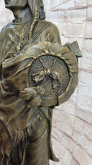 Indian Chief With Shield & Gun Full Headdress Native American Bronze Statue 22''
