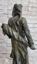 Indian Chief With Shield & Gun Full Headdress Native American Bronze Statue 22''