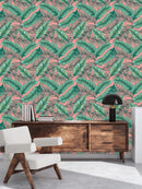 Modish Tropical Leaves on Pink Background Wallpaper Fashionable