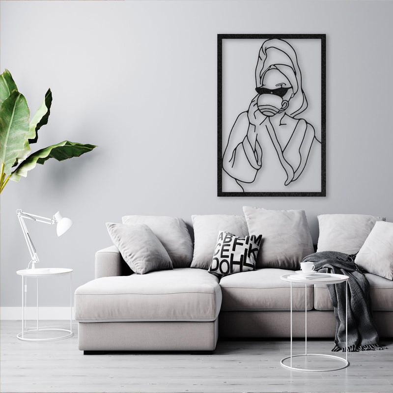 Lady With Coffee Metal Wall Art