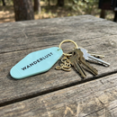 Wanderlust Motel Style Keychain in Green with Gold Hardware