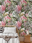 Red and Green Tropical Leaves Wallpaper