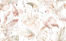Watercolor Boho Pink Flamingo Wallpaper | Tropical Leaves Background