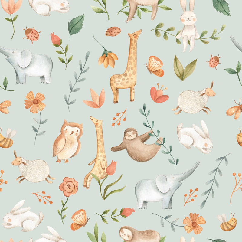 Animal Adventure Nursery Wallpaper - Featuring Rabbits, Giraffes, Elephants & More