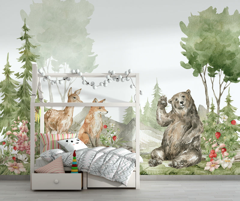 Baby Deer Woodland Nursery Wallpaper