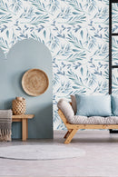 Contemporary Blue Leaves Wallpaper Chic