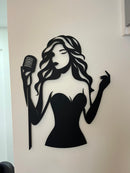 Jazz Singer Silhouette Metal Wall Art - Elegant Female Vocalist Decor - KAF355