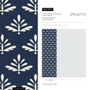 Botanical Wallpaper With a Stylized Foliage Motif in Navy Blue and Cream - A874