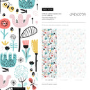 Scandinavian Wallpaper with Folk Art Flowers in Teal, Coral, and Yellow - A038