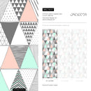 Geometric Wallpaper with a Scandinavian Triangle Pattern in Mint, Pink, and Gray - A647