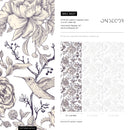 Vintage Floral Wallpaper with Hummingbirds and Peonies in Purple - A627