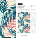 Tropical Wallpaper with Abstract Palm Leaves in Teal, Coral, and Blue - A960