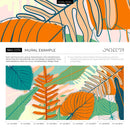 Tropical Wallpaper with Stylized Leaves in Orange, Green, and Teal - C075
