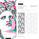 Classical Art Wallpaper with a Pop Art Glitch Effect in Pink, Cyan, and Black - D998